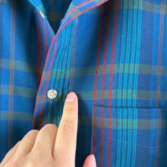 Pendleton Mens 100% Virgin Wool Button Up Plaid Blue Lightweight Vintage Sz L - Picture 5 of 13